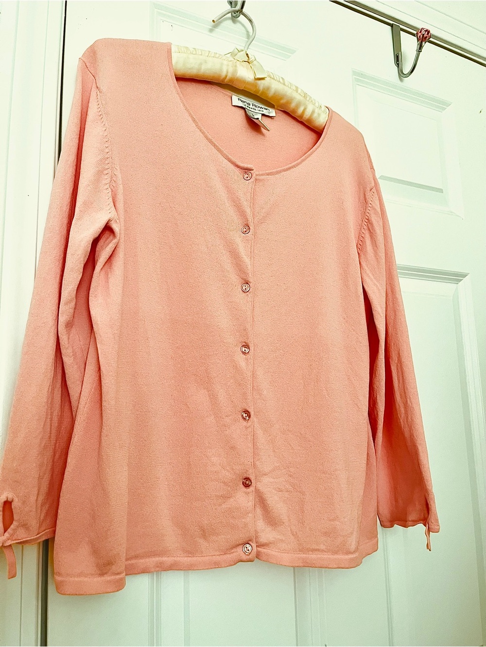 Vintage Rena Rowan Essentials Pinky Coral Knit Cardigan Size Large Coquette